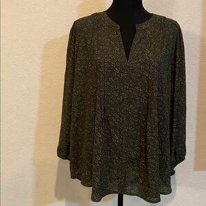 Monday Fun Olive  Cheran Pleat Detail Blouse- Size 1X